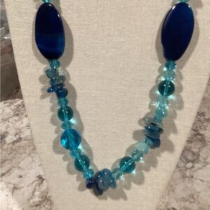 Long Oceanic Blue Glass Beaded Necklace